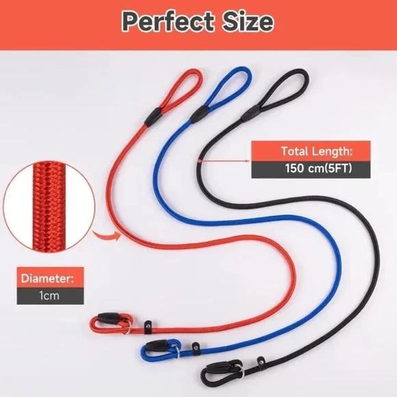 Dog Slip Nylon Leash 🪢 CHOOSE COLOR~ 5 Feet Long Black/Red/Blue - Picture 4 of 8